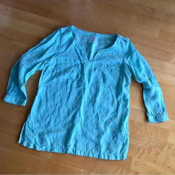 Lands’ End 100% Linen Tunic, Aqua Blue, Size 14 - Picture 12 of 17